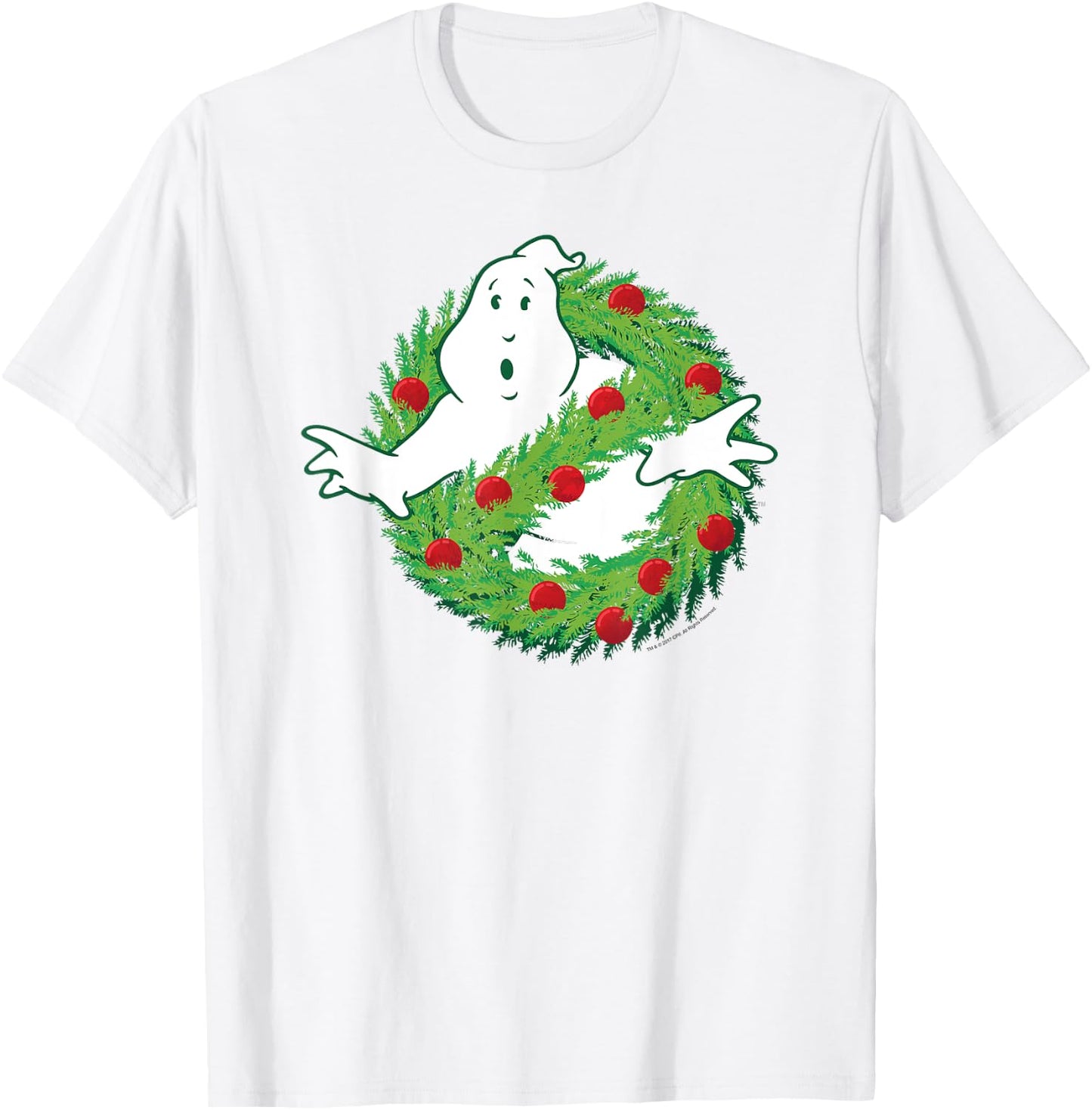 Ghostbusters Ghost of Christmas Wreath Logo Movie T-Shirt - T-Shirt | White