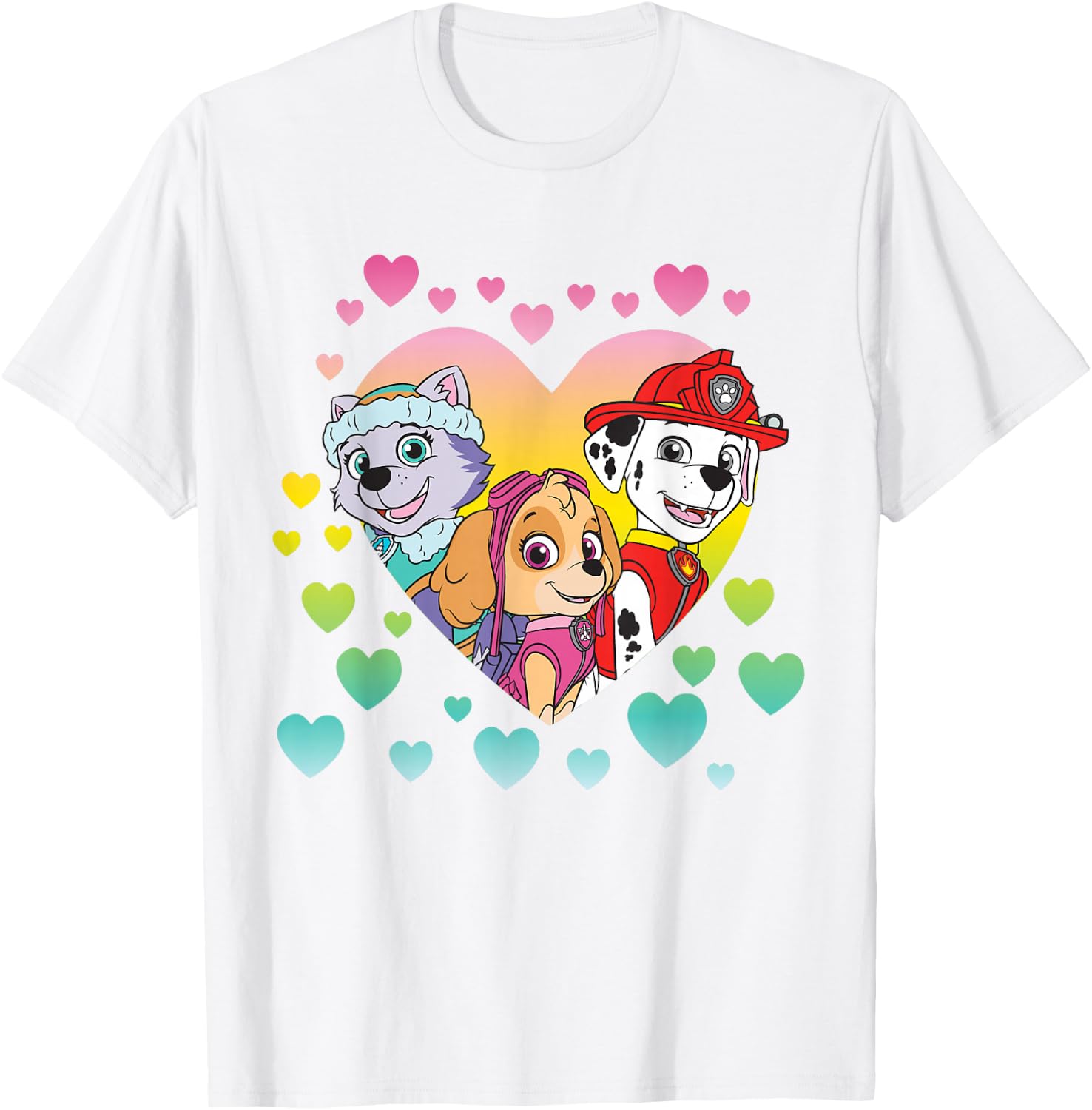 Paw Patrol Characters in Hearts T-Shirt - T-Shirt | White