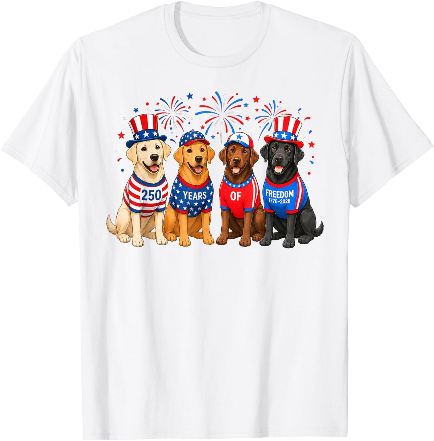 Cute 250 Anniversary USA Lab Dog Mom Dog Dad 4th of July T-Shirt - T-Shirt | White
