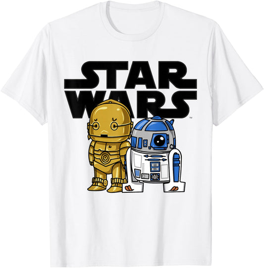 Star Wars Boba R2-D2 and C-3PO Cute Cartoon Graphic T-Shirt - T-Shirt | White