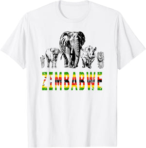 Big Five Zimbabwe Pride Artwork for Wildlife Lovers T-Shirt - T-Shirt | White