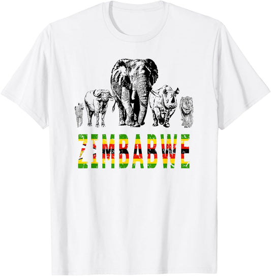 Big Five Zimbabwe Pride Artwork for Wildlife Lovers T-Shirt - T-Shirt | White