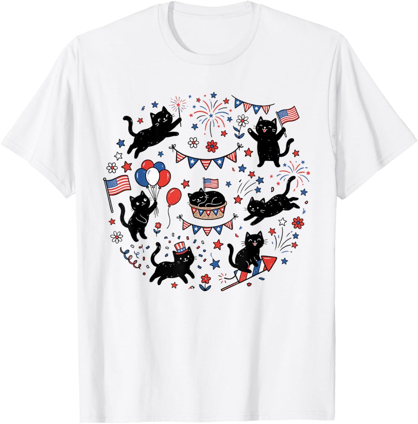 Cute July 4th Shirts , Funny Cat American Flag T-Shirt - T-Shirt | White