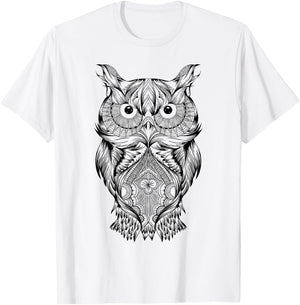 Aztec Owl Birder Clothes Ethnic Style Graphic Boho Owl T-Shirt - T-Shirt | White