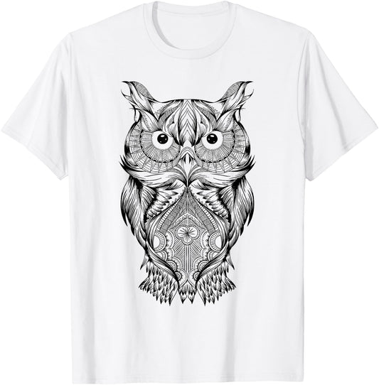 Aztec Owl Birder Clothes Ethnic Style Graphic Boho Owl T-Shirt - T-Shirt | White