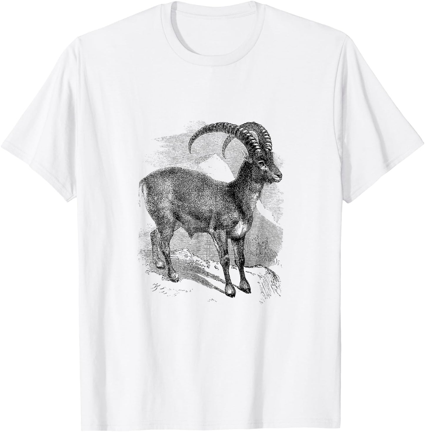Ibex Mountain Goat Print T-Shirt - T-Shirt | White