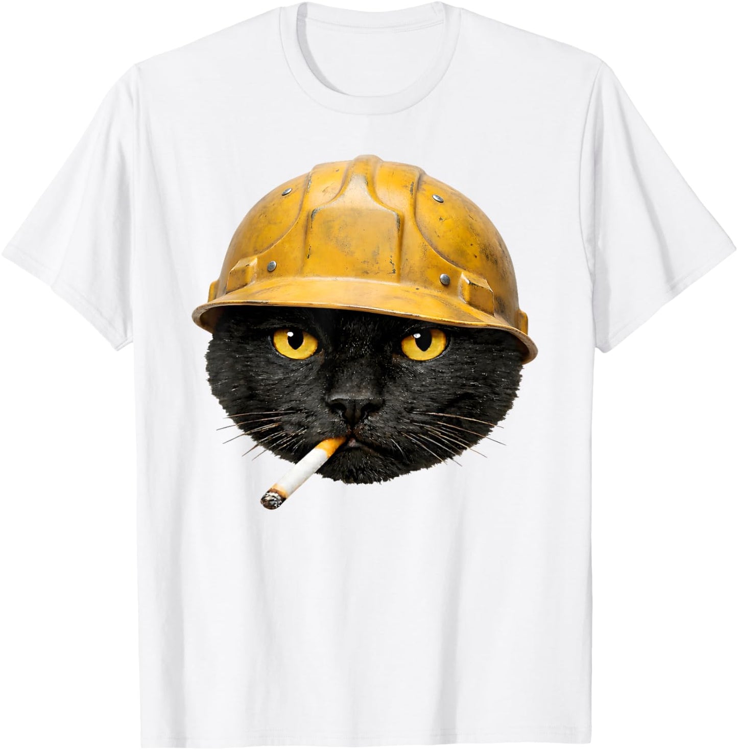 Funny Black Cat Smoking Meme Vintage Hard Hat Cat Face T-Shirt - T-Shirt | White