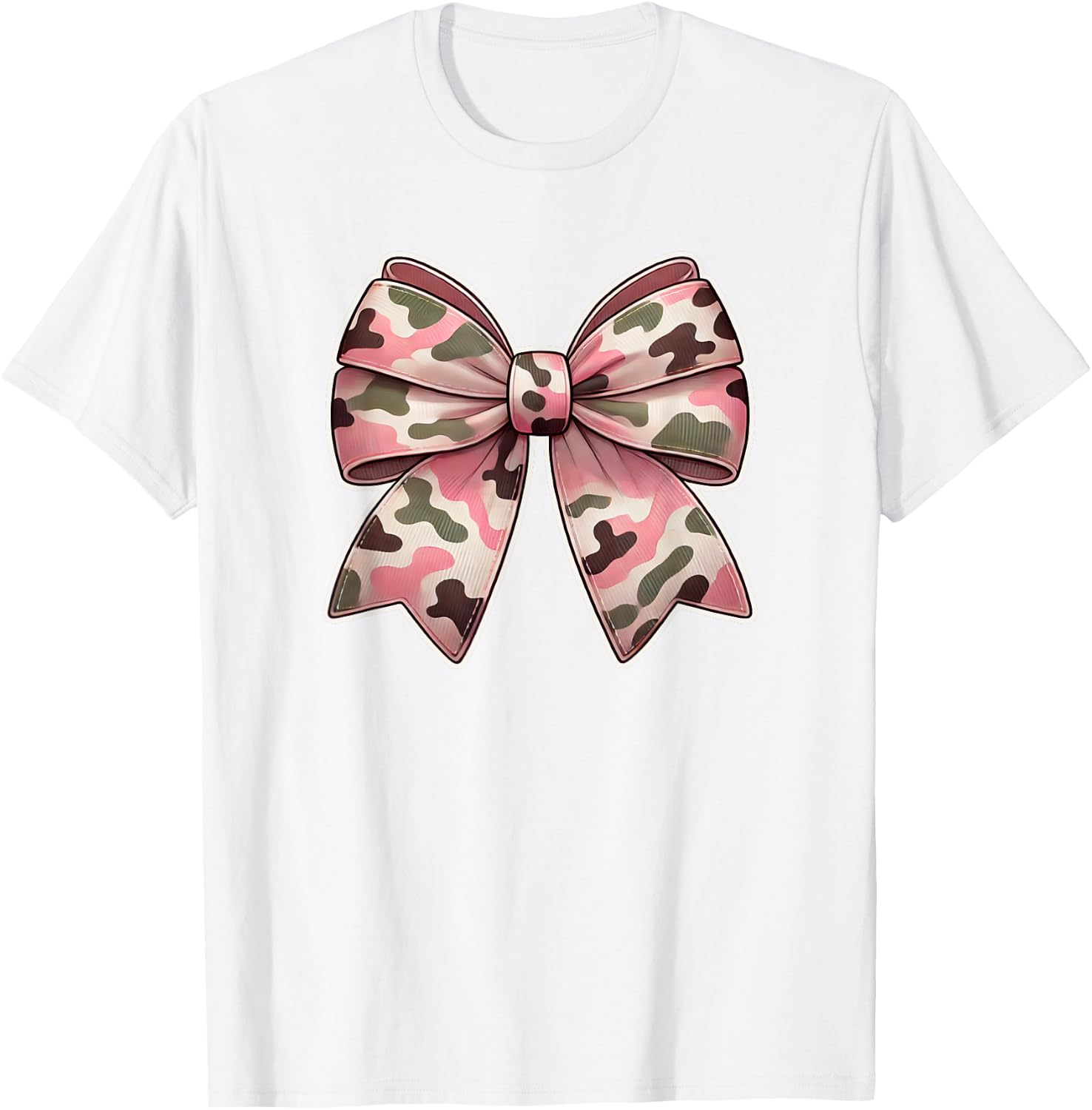 Pink Camo Bow Cute Preppy Women or Girls Camouflage T-Shirt - T-Shirt | White