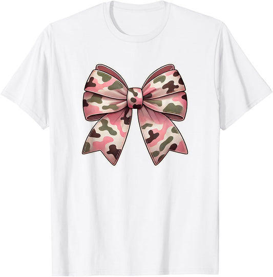 Pink Camo Bow Cute Preppy Women or Girls Camouflage T-Shirt - T-Shirt | White