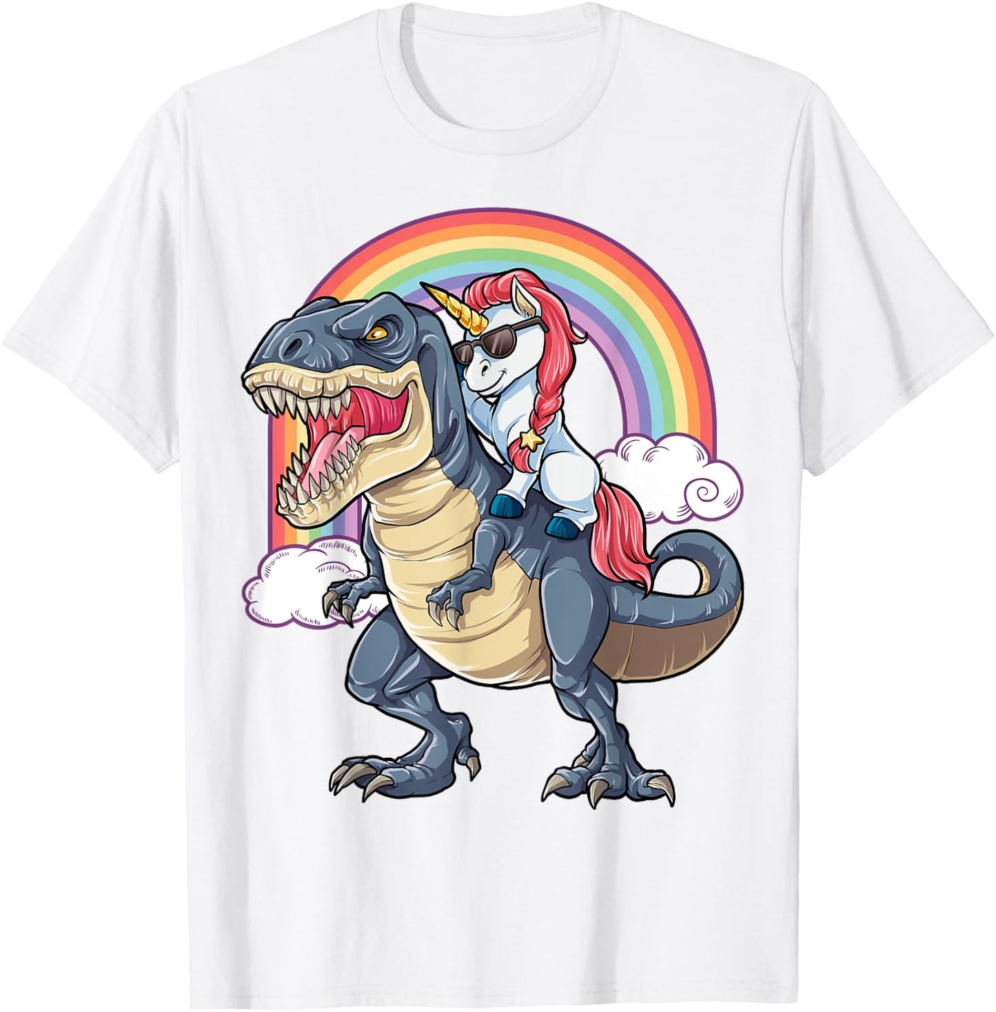 Unicorn Riding T rex Shirt Dinosaur Boys Girls Kids Gift Men T-Shirt - T-Shirt | White