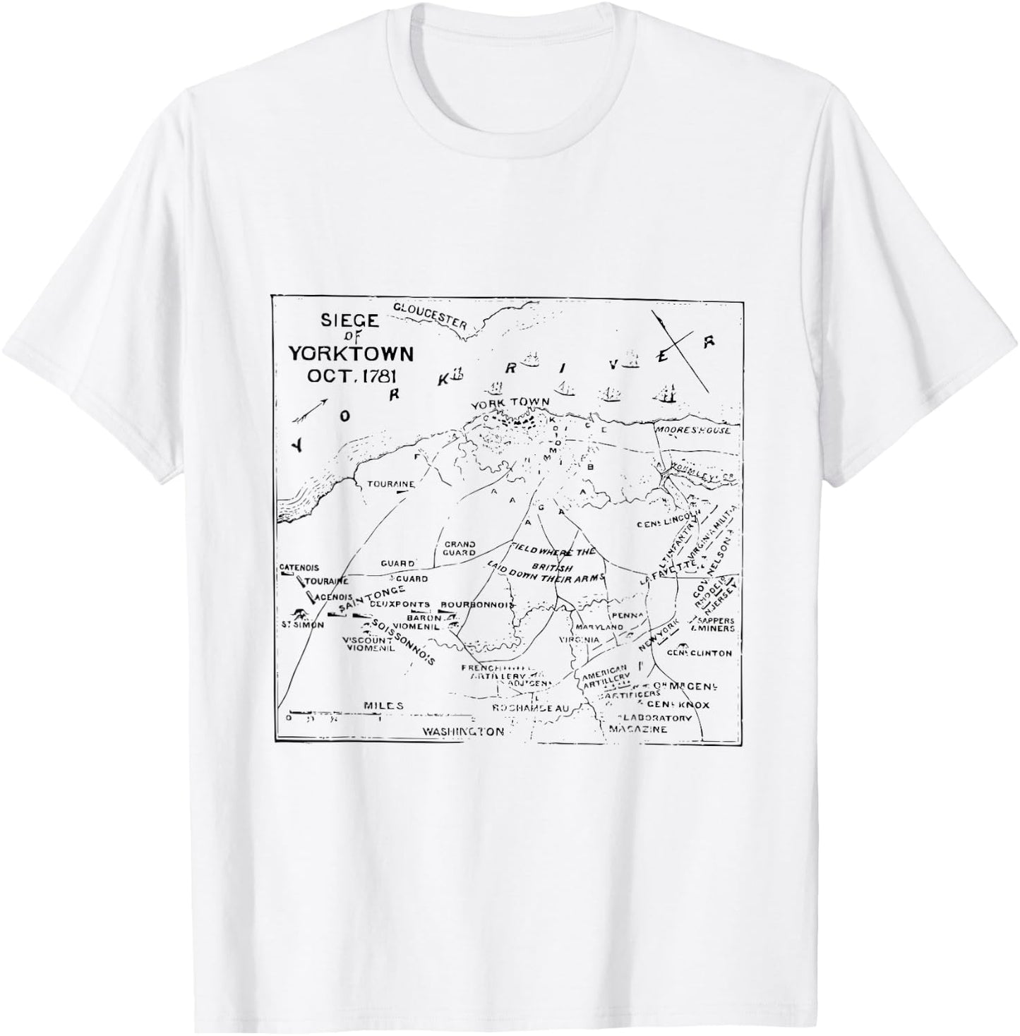 Siege of Yorktown Virginia Revolutionary War Map T-Shirt - T-Shirt | White