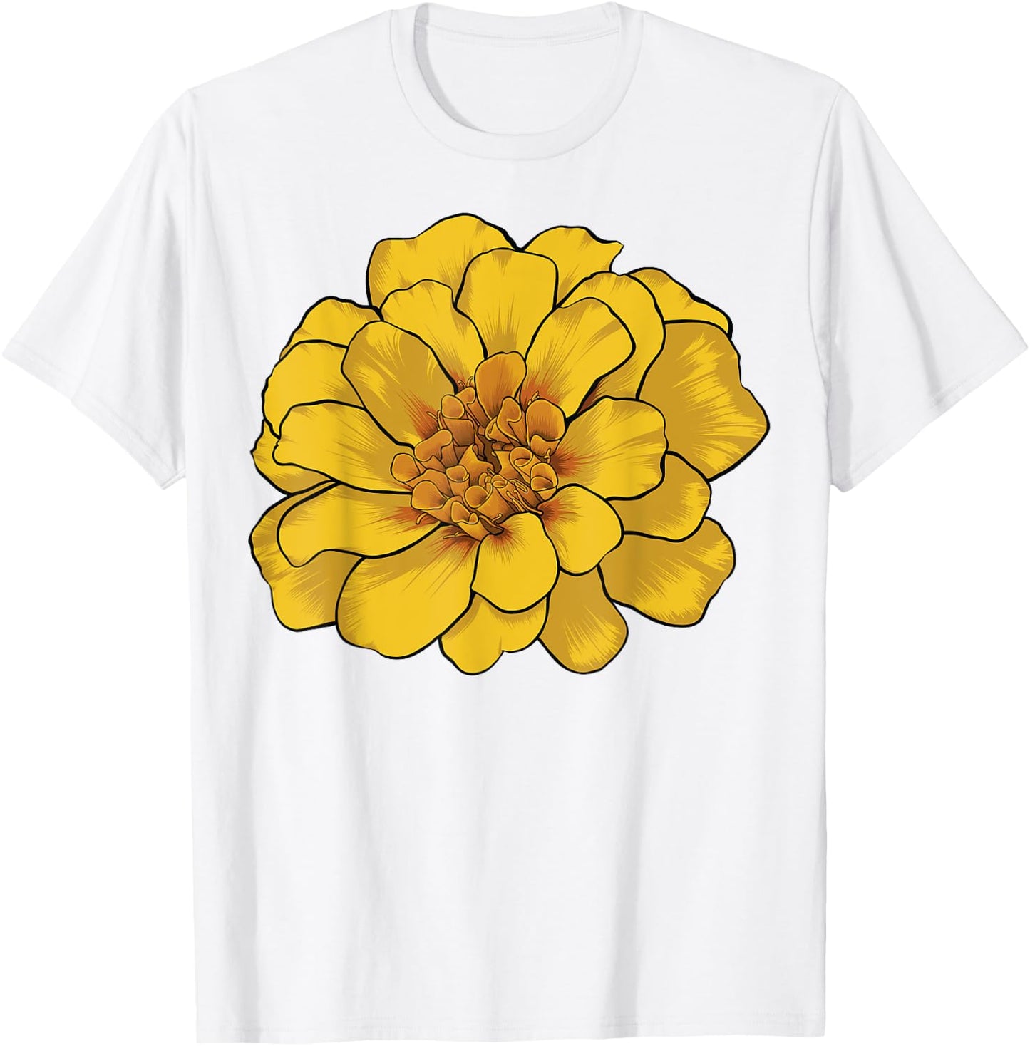 Yellow Marigold Flower T-Shirt - T-Shirt | White