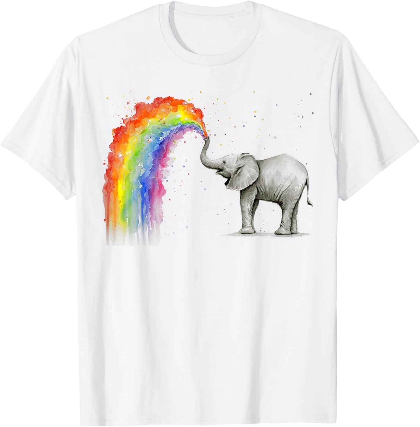 Elephant Spraying Rainbow Baby Elephant Watercolor T-Shirt - T-Shirt | White