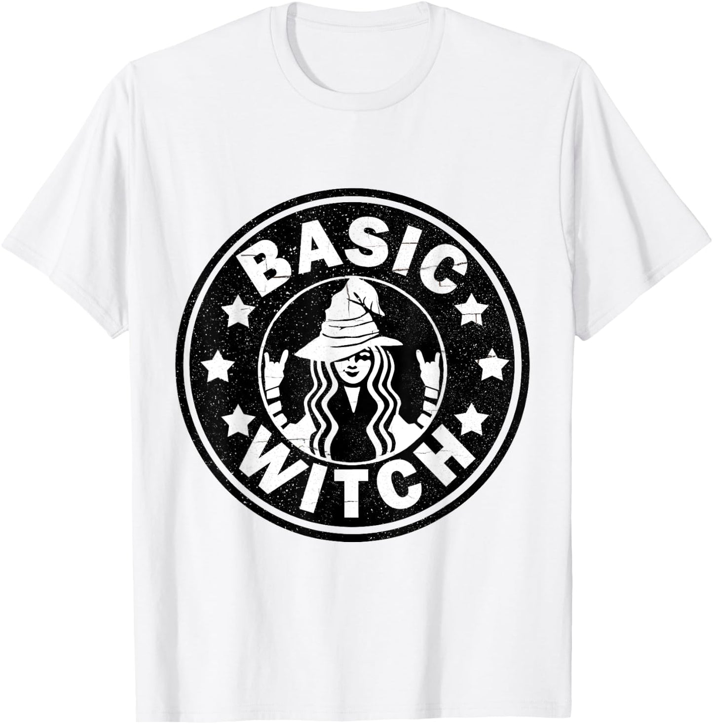 Funny Basic Witch Halloween Distressed T-Shirt - T-Shirt | White