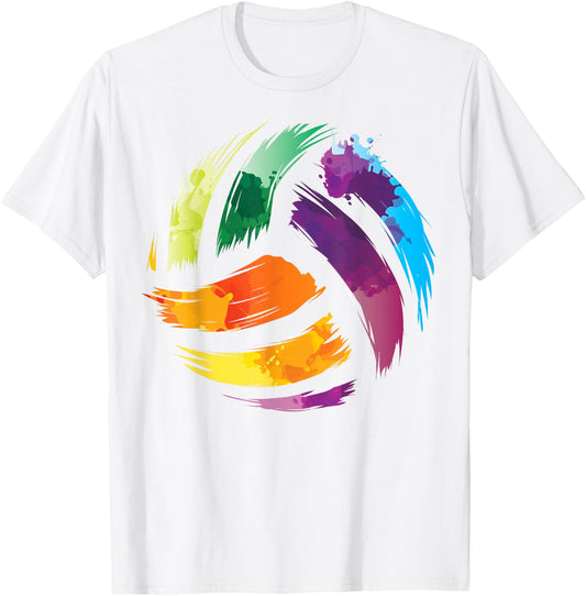 Colorful Volleyball Shirt | Cute Colorsplash Ball Gift T-Shirt - T-Shirt | White