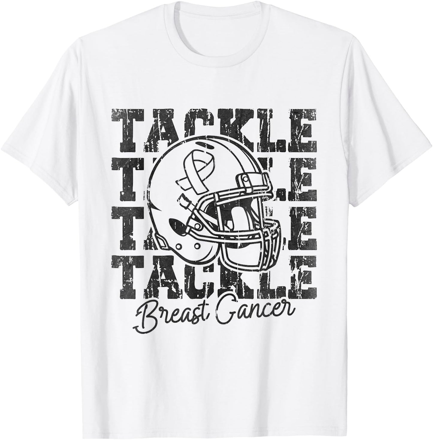 Tackle Football Pink Ribbon Breast Cancer Awareness Women T-Shirt - T-Shirt | White
