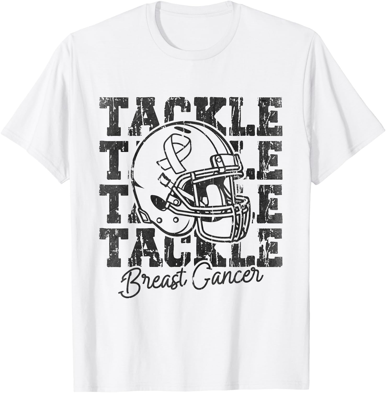 Tackle Football Pink Ribbon Breast Cancer Awareness Women T-Shirt - T-Shirt | White