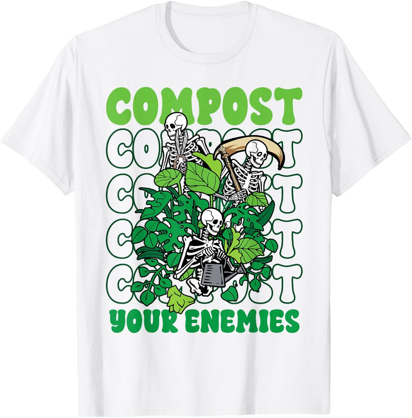 Funny Gardening Skeleton Compost Your Enemies Dark T-Shirt - T-Shirt | White