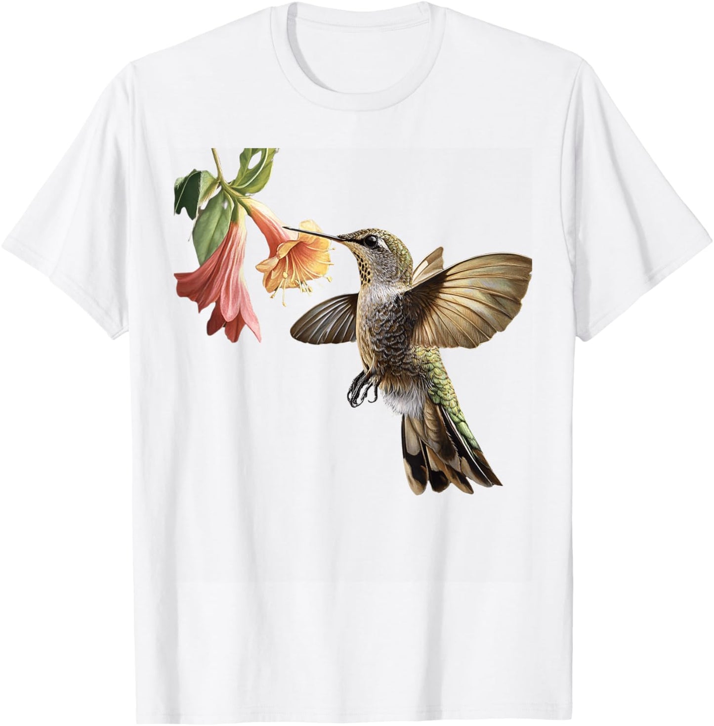 Realistic Hummingbird and Flower Nature Art T-Shirt - T-Shirt | White