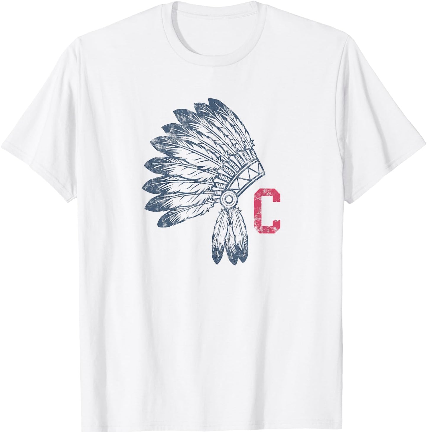 Block C with Native American Headdress Cleveland Small T-Shirt - T-Shirt | White