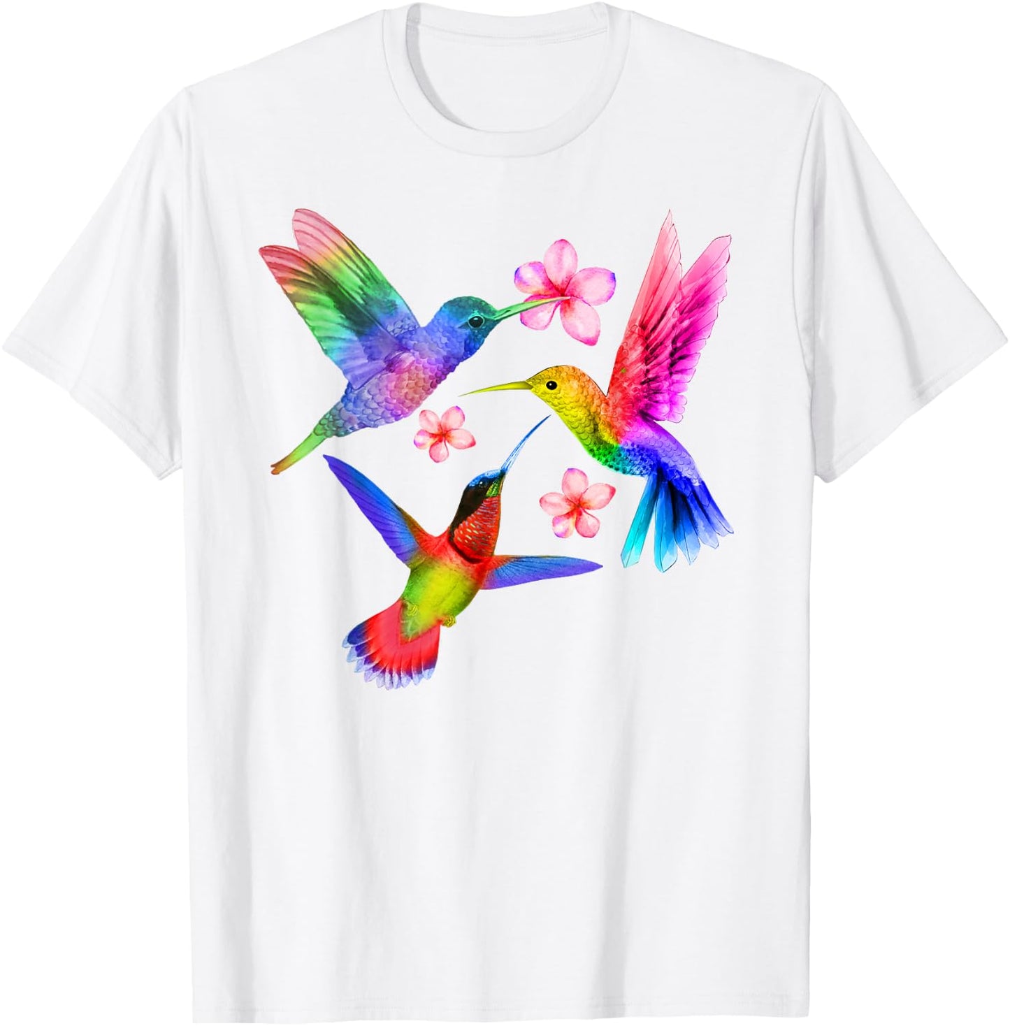 Rainbow Hummingbird Watercolor Colorful Bird Lover Gift T-Shirt - T-Shirt | White