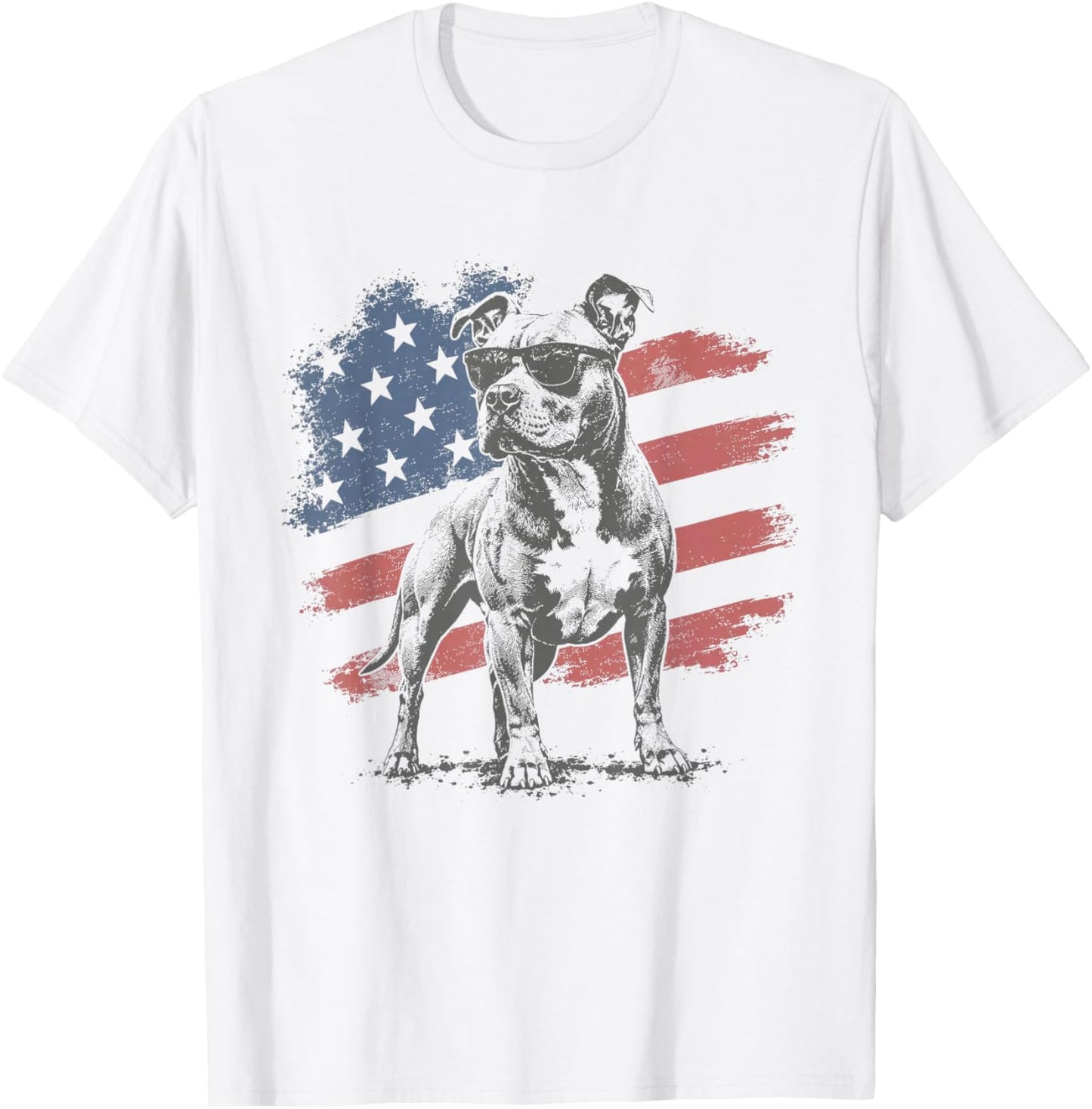 Patriotic Pit Bull Dog USA Flag Sunglasses 4th of July T-Shirt - T-Shirt | White