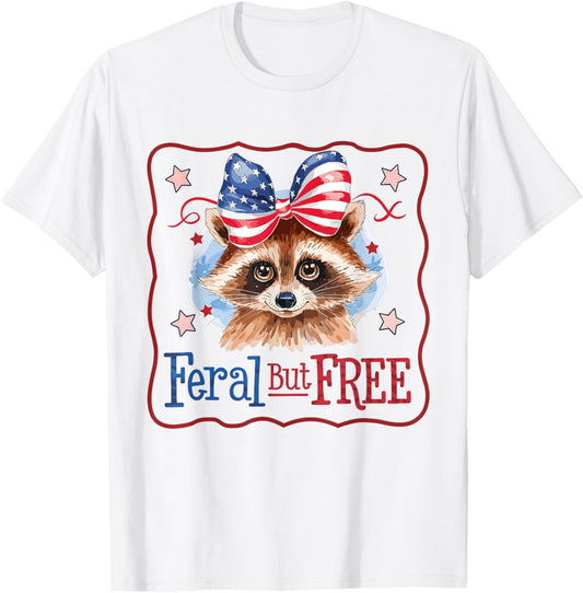 Feral But Free Raccoon Adventure T-Shirt - T-Shirt | White