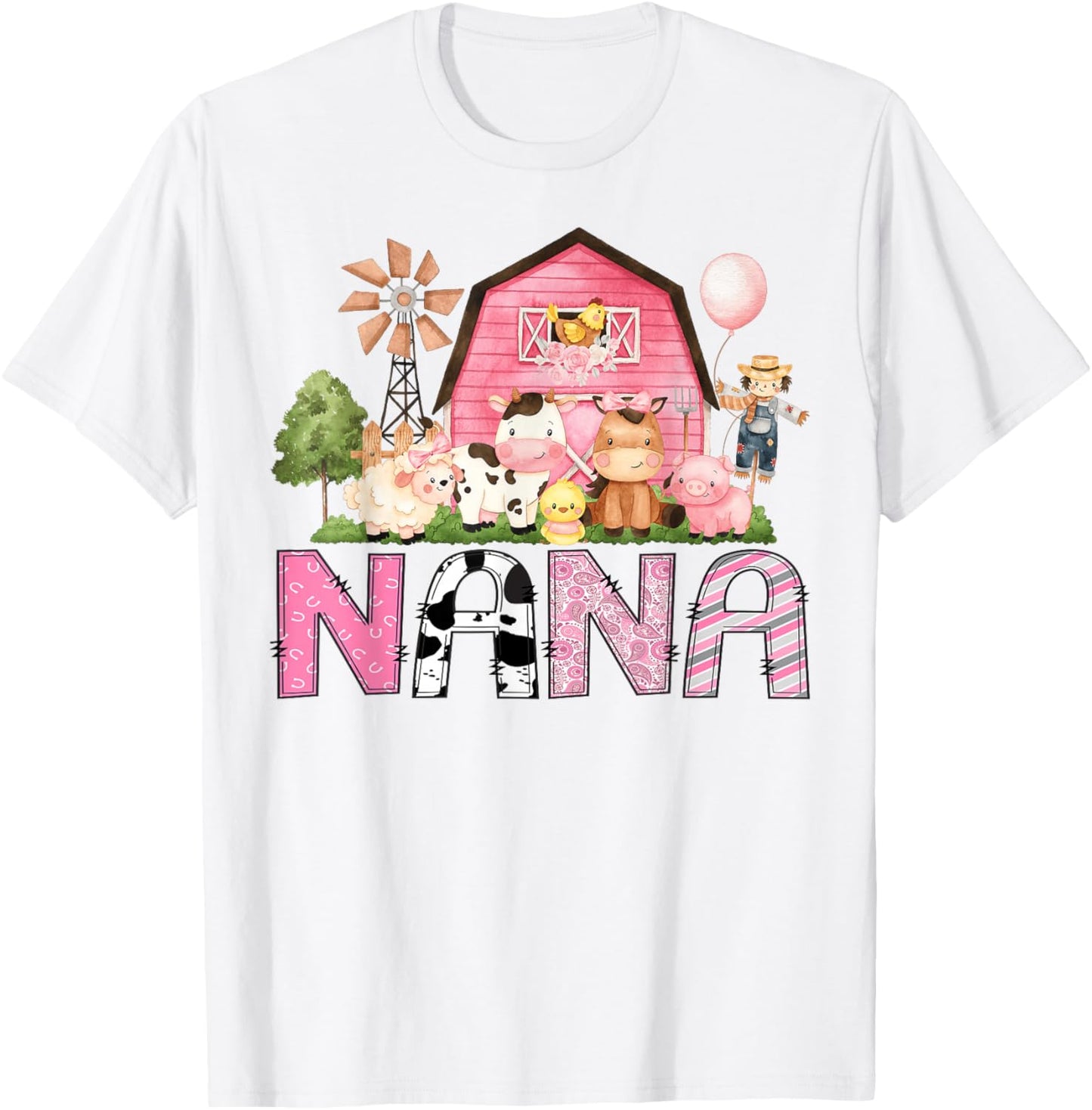 Nana Pink Farm Cow Lover Birthday Girl Matching T-Shirt - T-Shirt | White