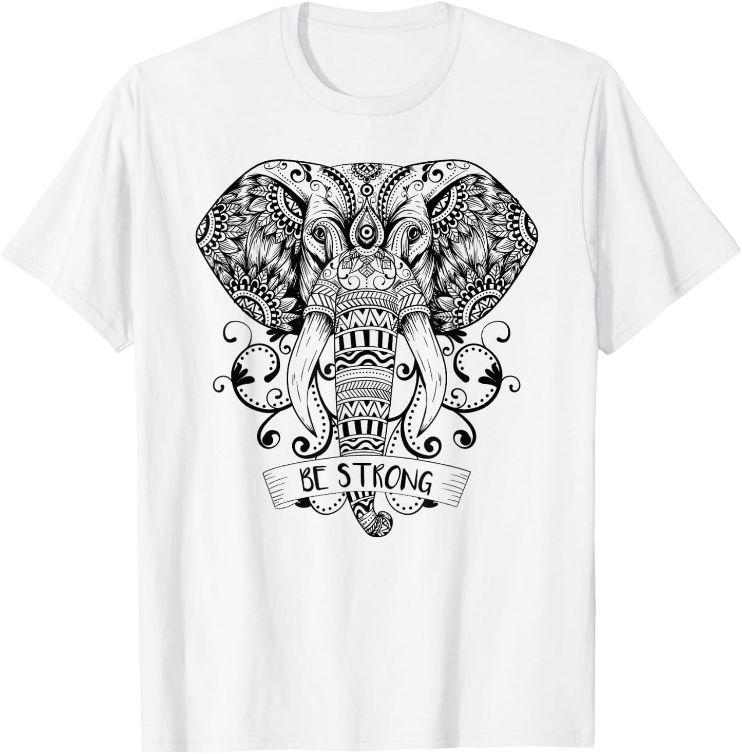 Elephant Sei stark Mandala & Yoga Meditation T-Shirt - T-Shirt | White