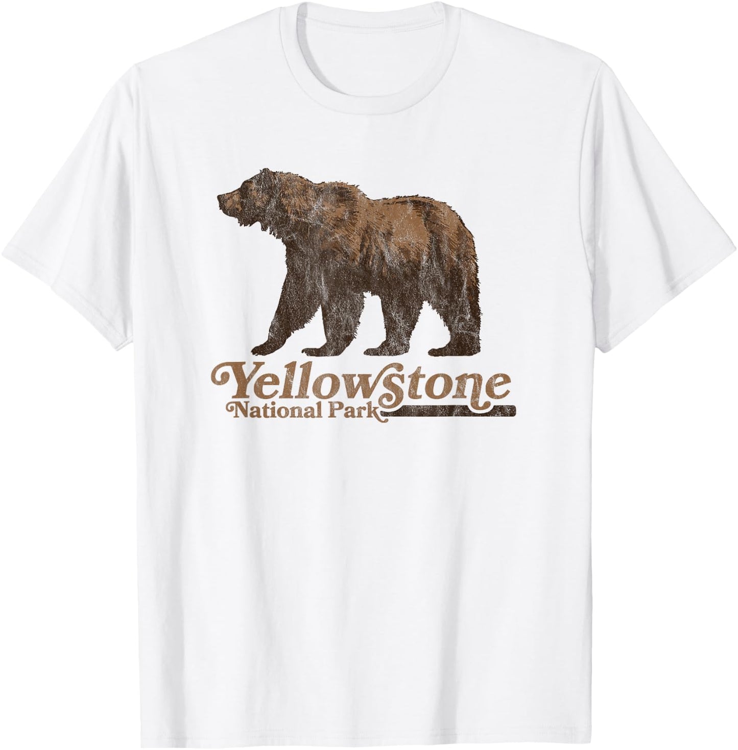 Vintage Yellowstone National Park Retro Grizzly Bear T-Shirt - T-Shirt | White