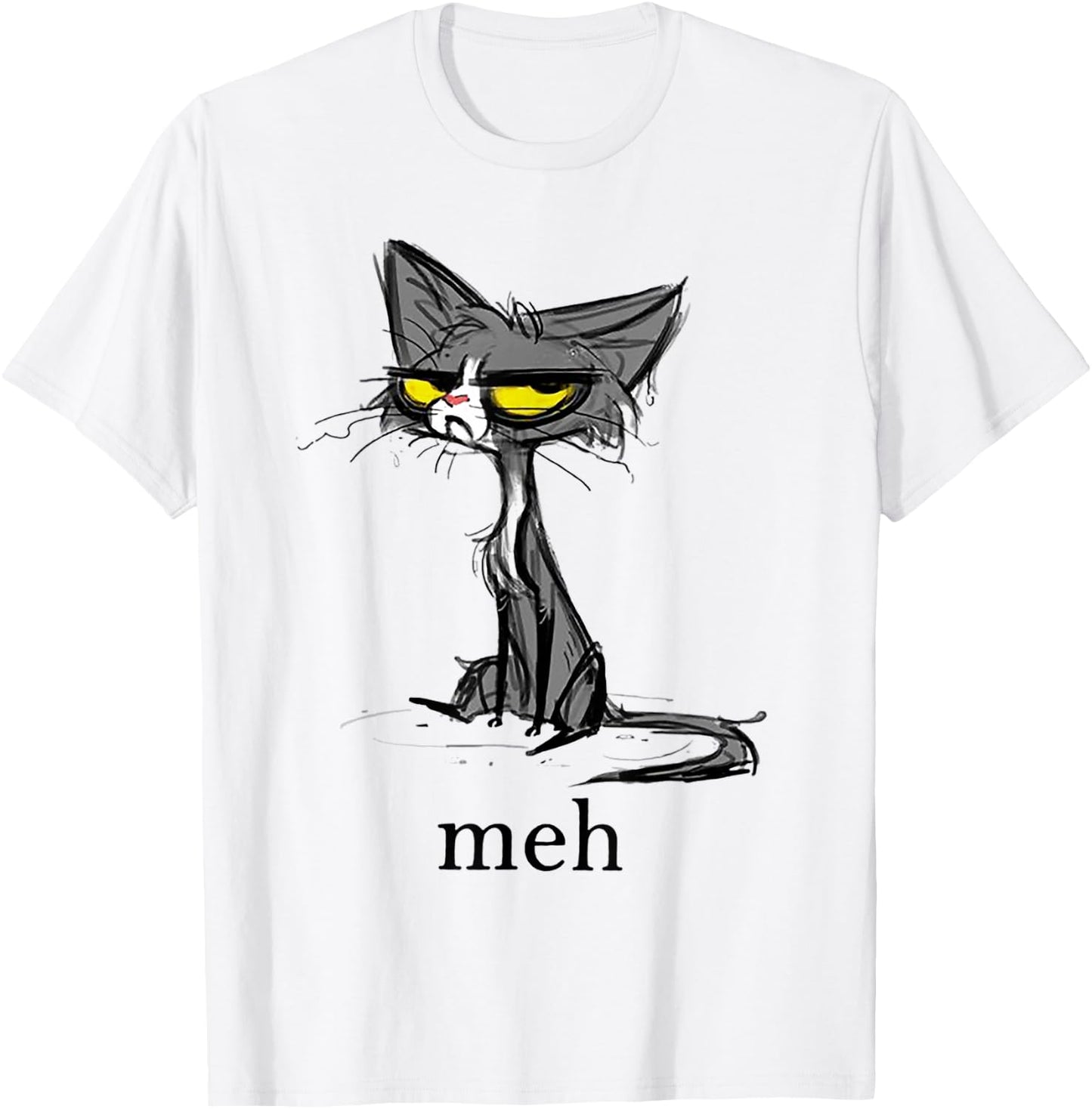 Funny Meh Cat Gift Cat Lovers T-Shirt - T-Shirt | White