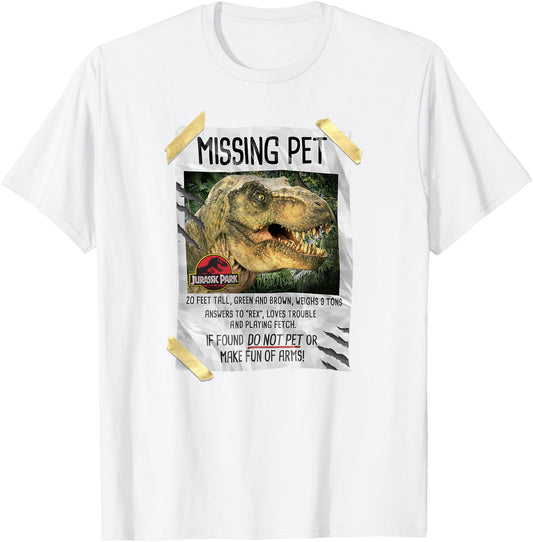 Jurassic Park Missing Pet T-Rex Poster Taped T-Shirt - T-Shirt | White
