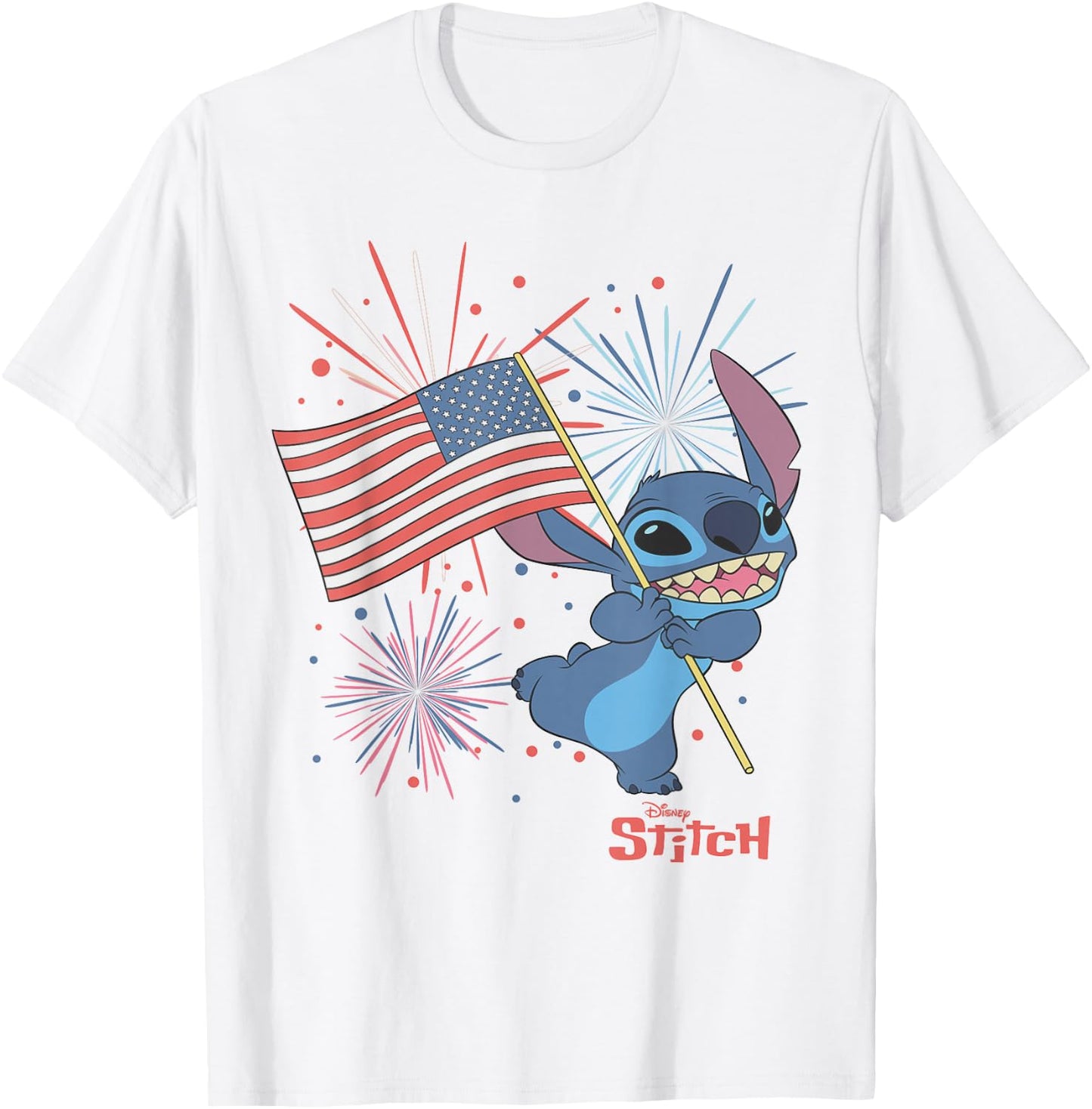 Disney Lilo & Stitch 4th of July Stitch USA Flag & Fireworks T-Shirt - T-Shirt | White