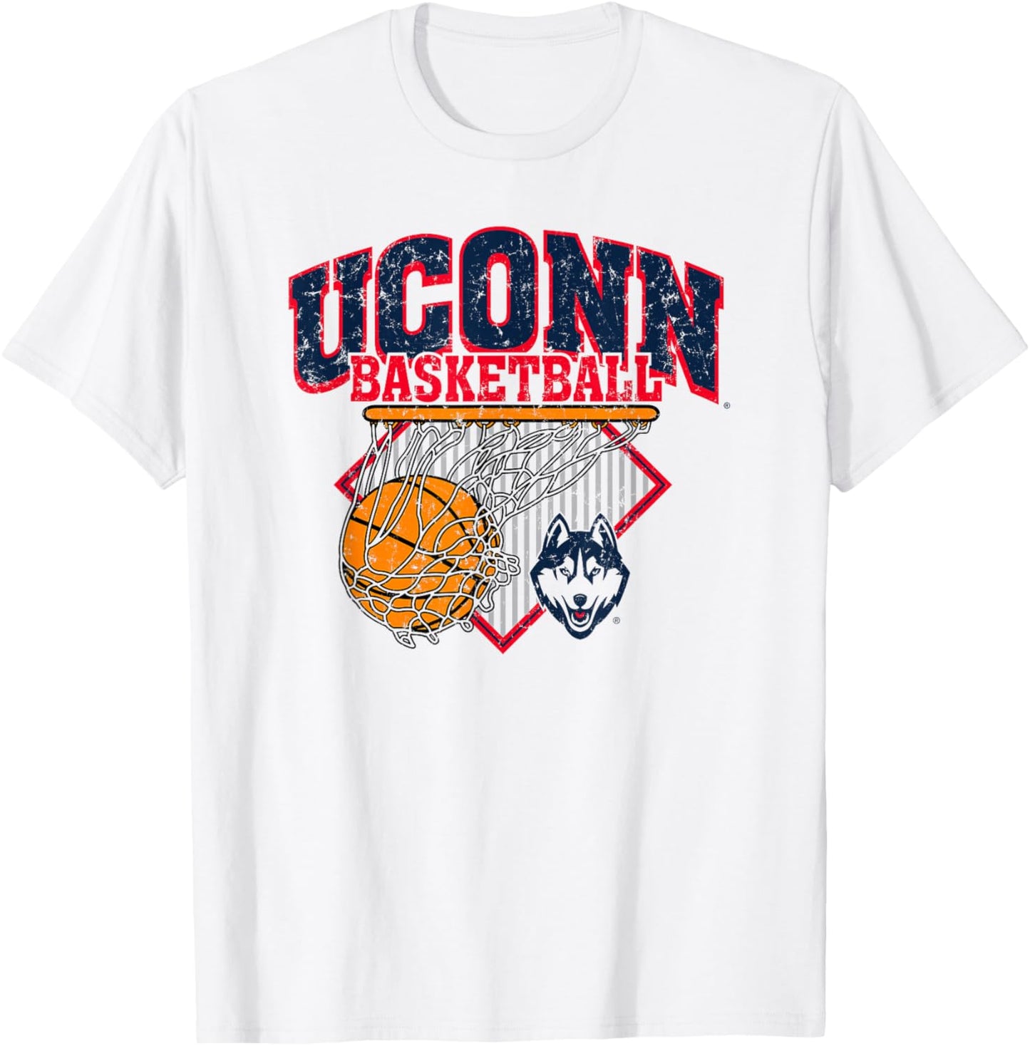 Connecticut Huskies Basketball Vintage Pivot White T-Shirt - T-Shirt | White