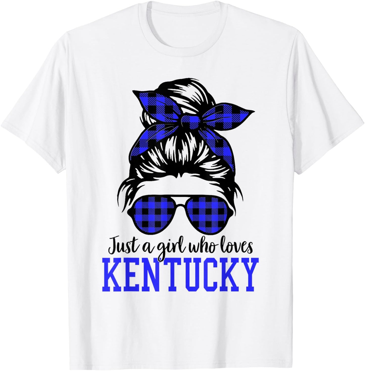 Kentucky Women Girls Messy Bun Hair, Kentucky State Pride T-Shirt - T-Shirt | White