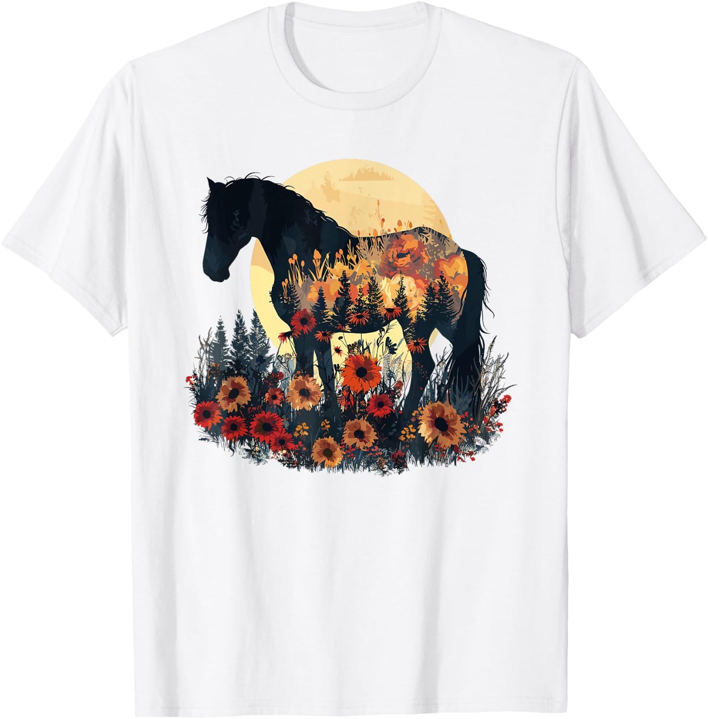 Horse Flowers Lover Nature Wildlife Pony T-Shirt - T-Shirt | White