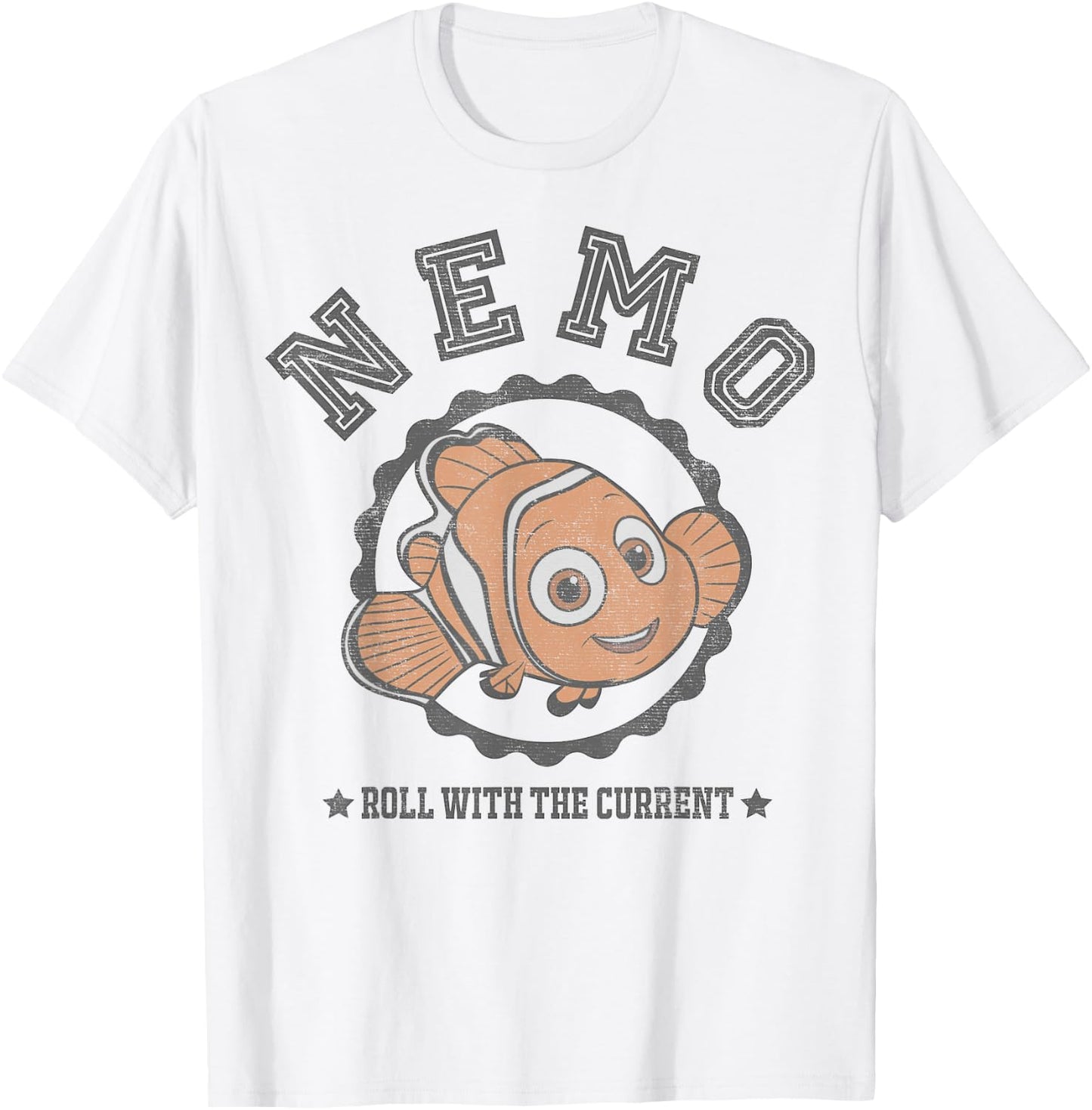 Disney Pixar Finding Dory Nemo Roll With The Current Logo T-Shirt - T-Shirt | White
