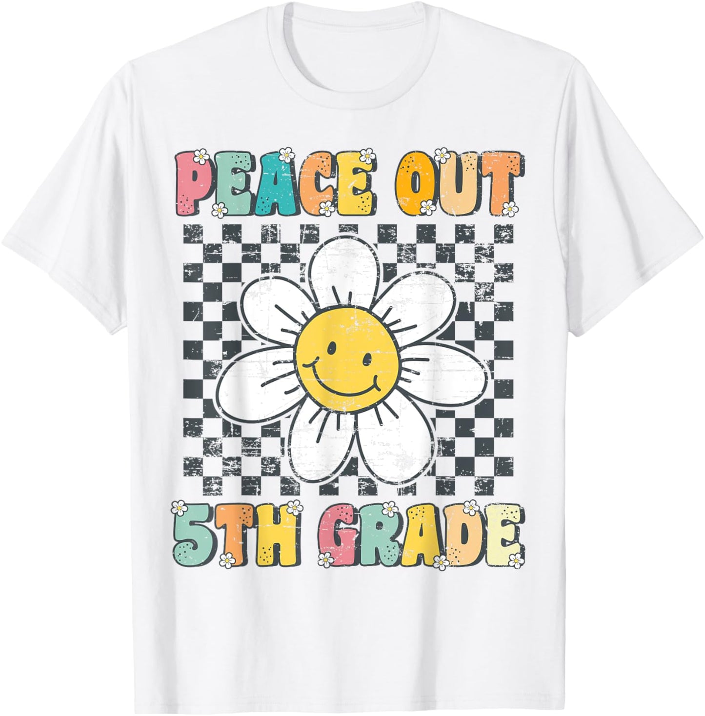 Peace Out 5th Grade Retro Groovy Last Day of Fifth Grade T-Shirt - T-Shirt | White
