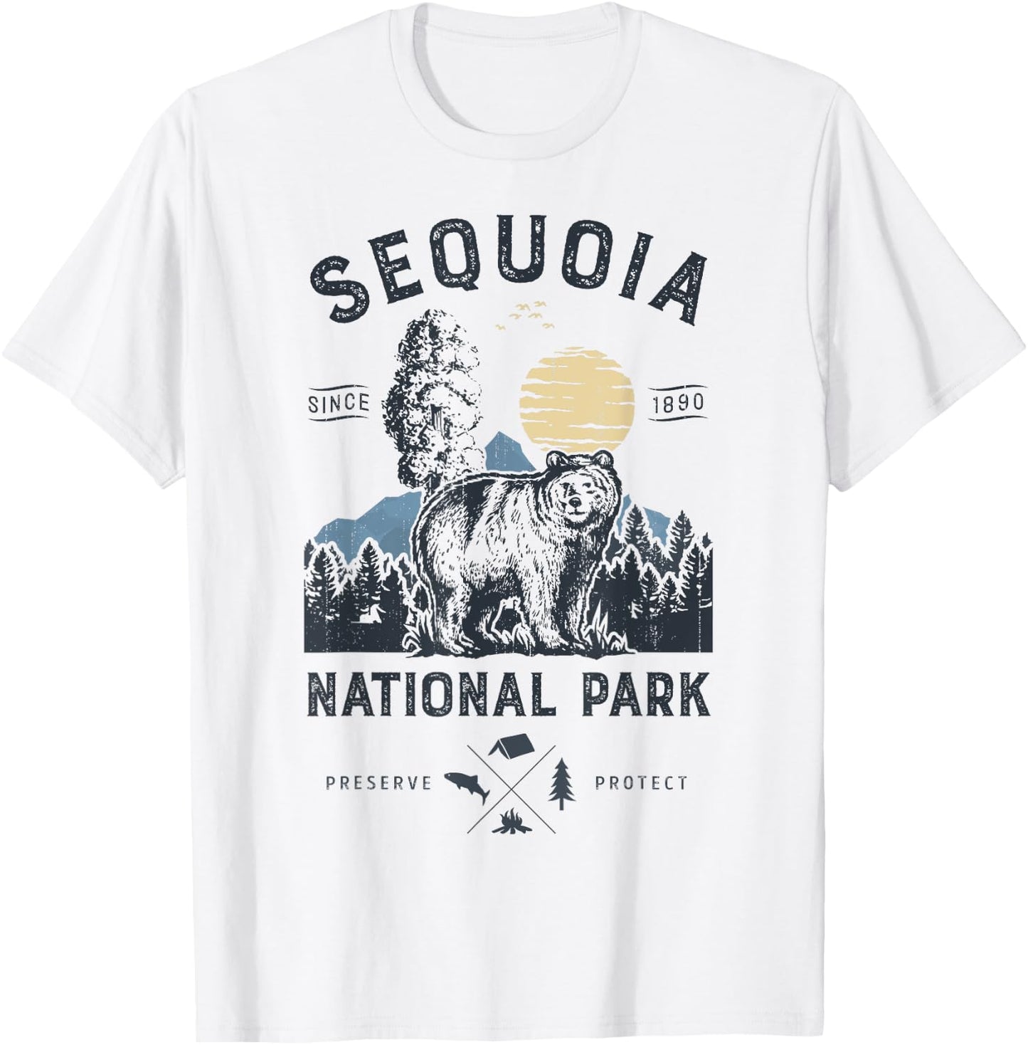 Sequoia National Park T Shirt Vintage California Bear Gifts T-Shirt - T-Shirt | White