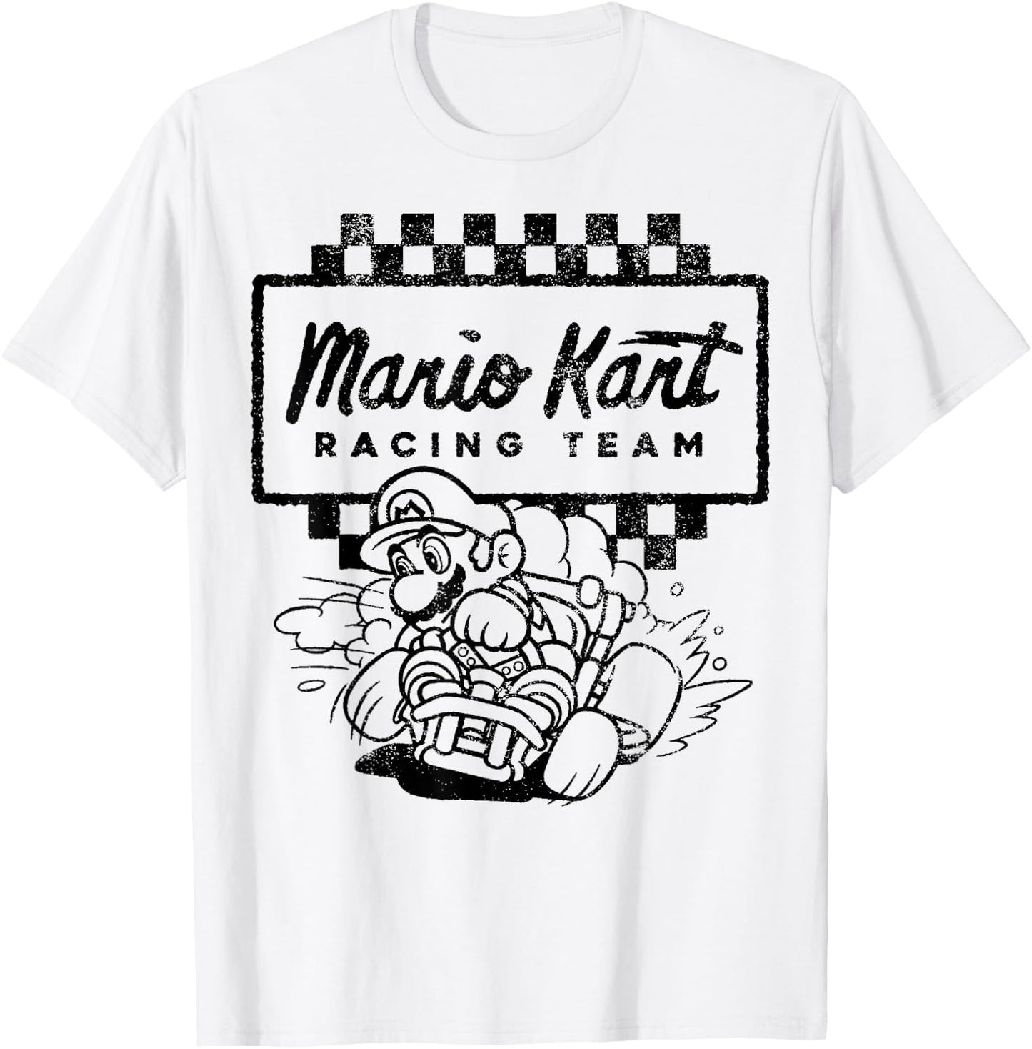 Mario Kart Racing Team Outlined Mario Drift Graphic T-Shirt - T-Shirt | White