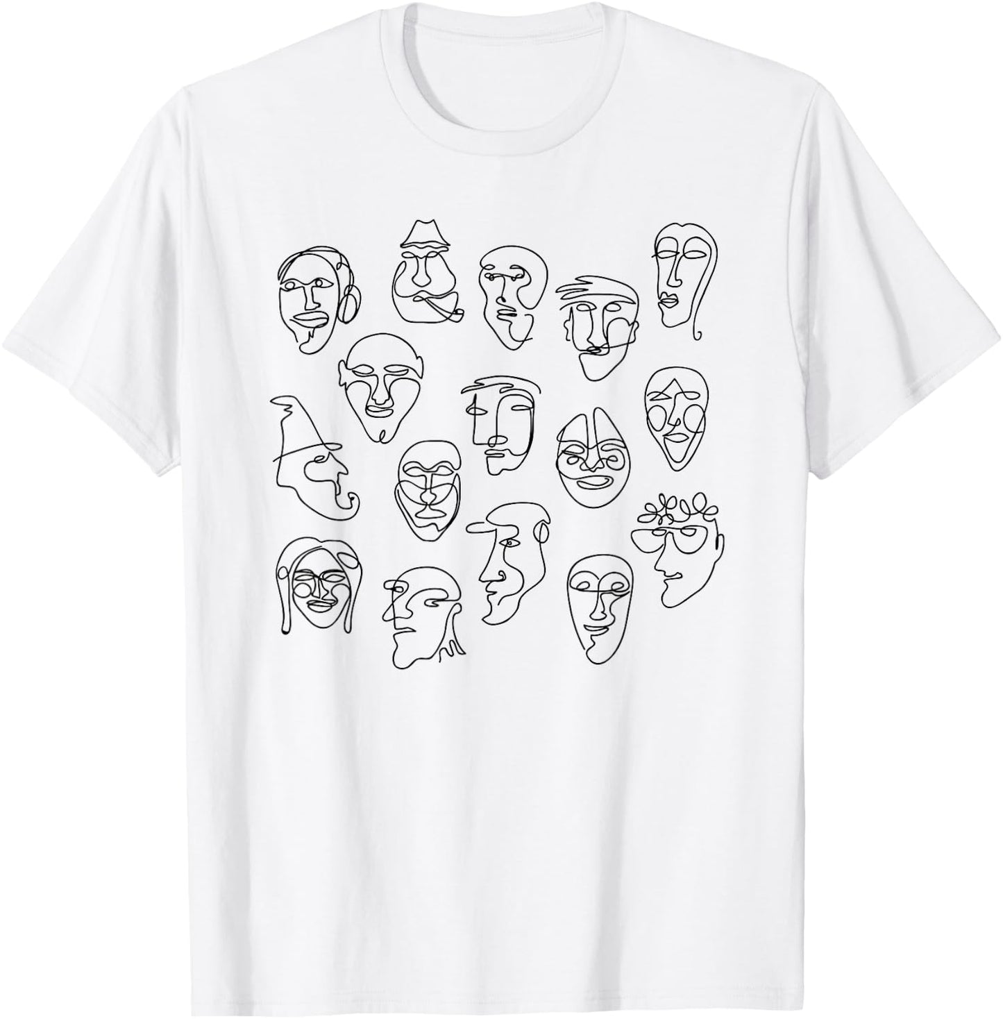 Single Line Face Design Character T-Shirt - T-Shirt | White