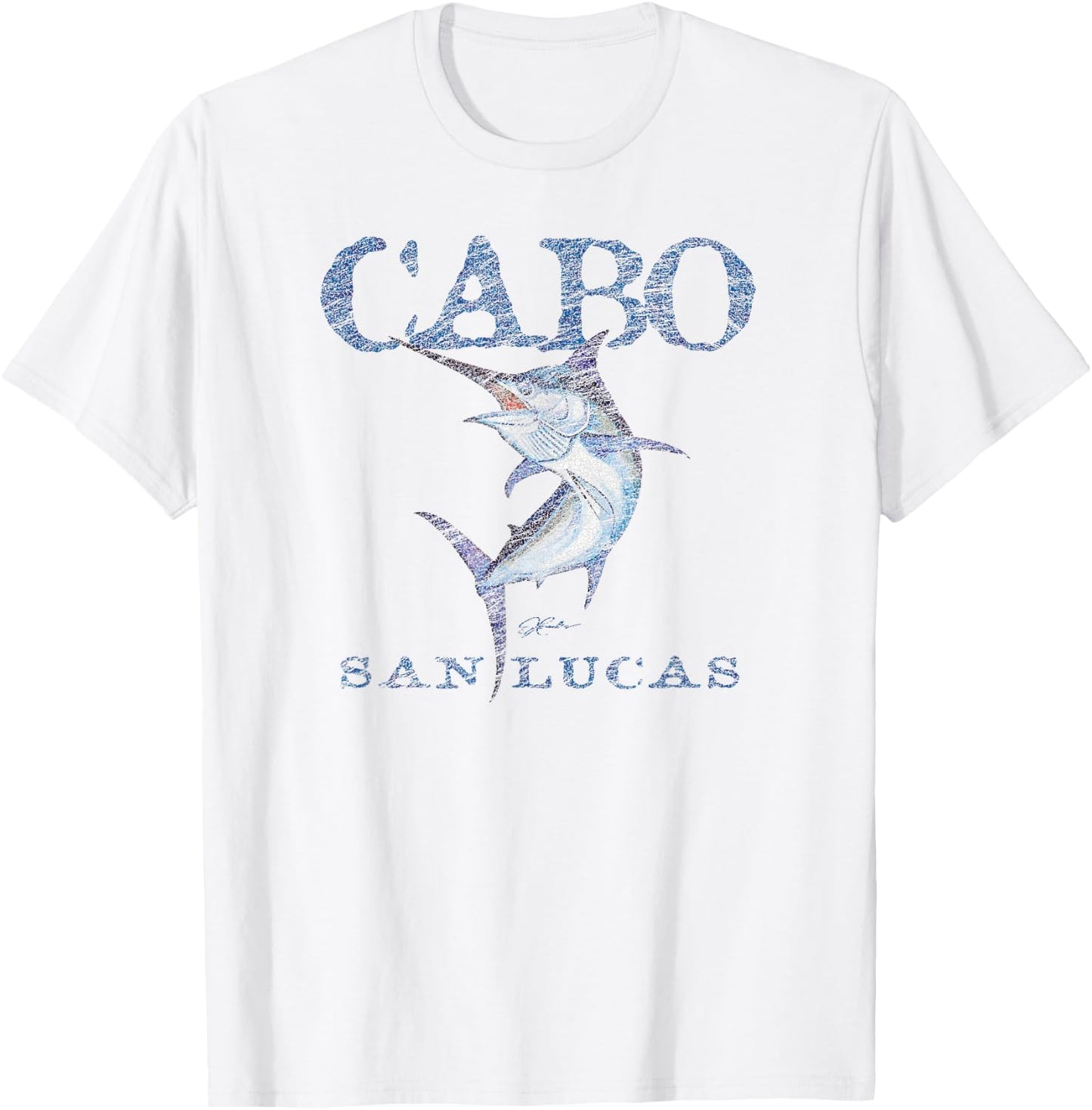 JCombs: Cabo San Lucas, Black Marlin (Distressed) T-Shirt - T-Shirt | White
