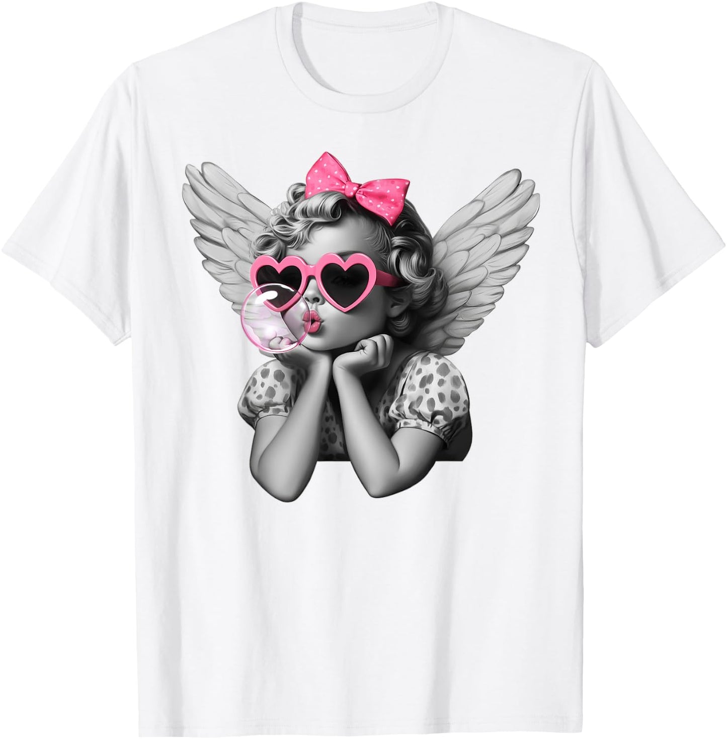 Cupid Blowing Bubble Heart Sunglasses Leopard Valentines Day T-Shirt - T-Shirt | White