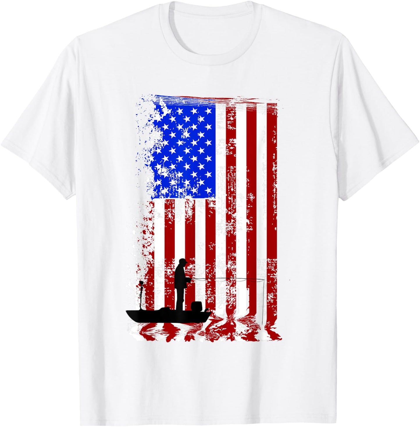 FISHING American Flag | USA Fishersman Boat Shirt T-Shirt - T-Shirt | White