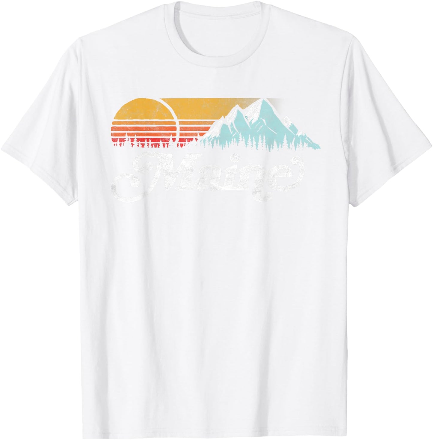 Retro Vibe Maine Vintage Mountains & Sun Small T-Shirt - T-Shirt | White