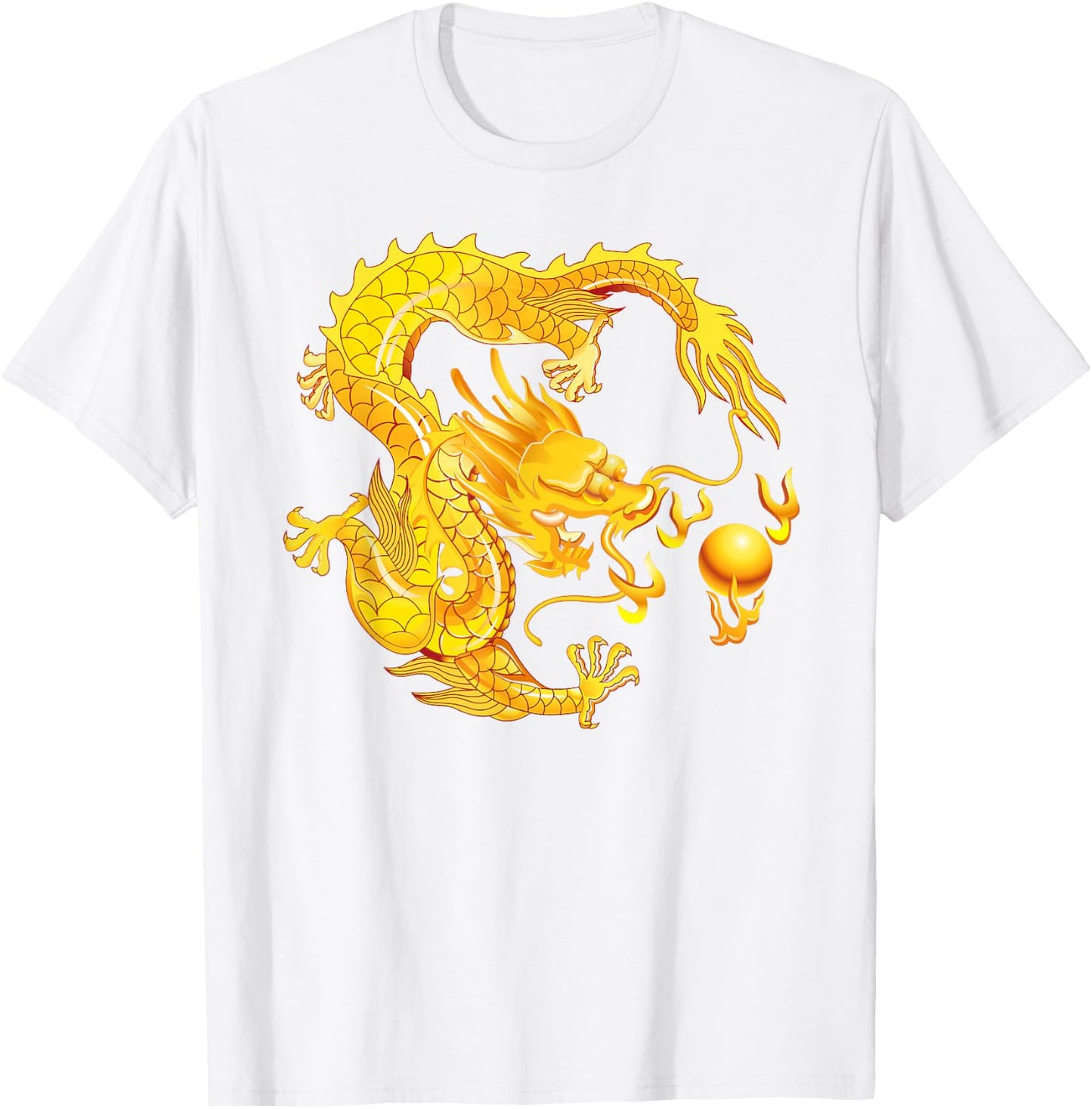 Fearless Golden Chinese Dragon Fire Ball T-Shirt - T-Shirt | White