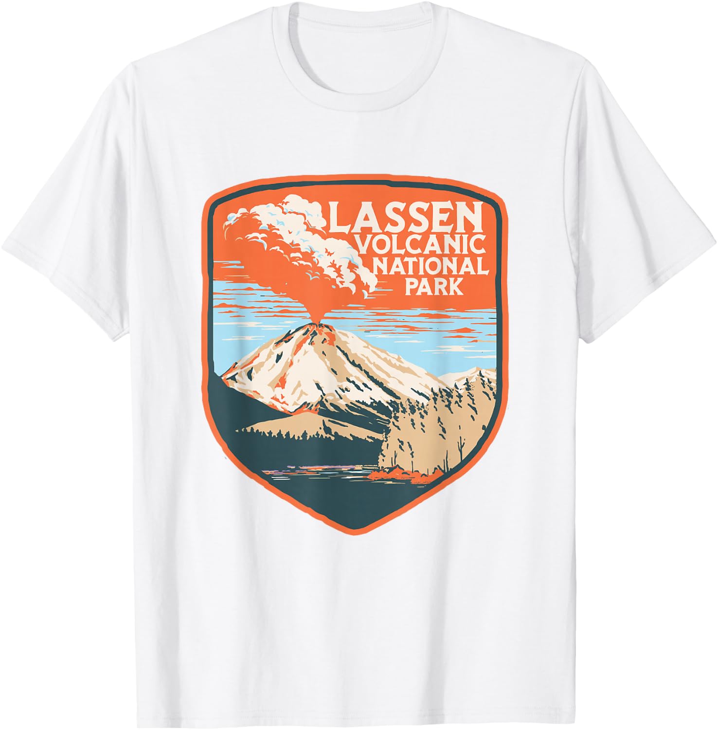 Lassen Volcanic National Park Retro Volcano Graphic T-Shirt - T-Shirt | White