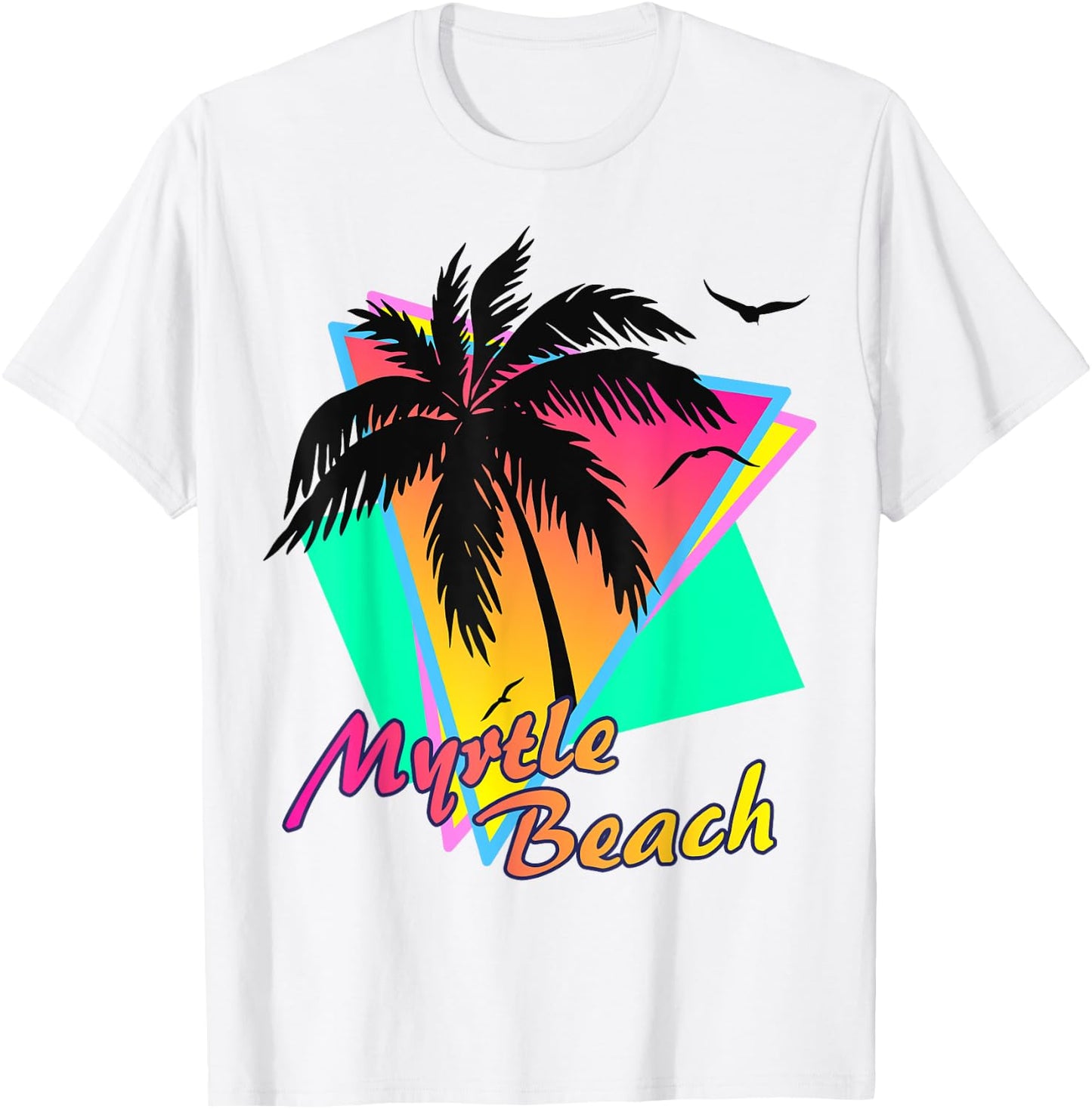 Myrtle Beach Tropical Summer Palm Tree Sunset T-Shirt - T-Shirt | White