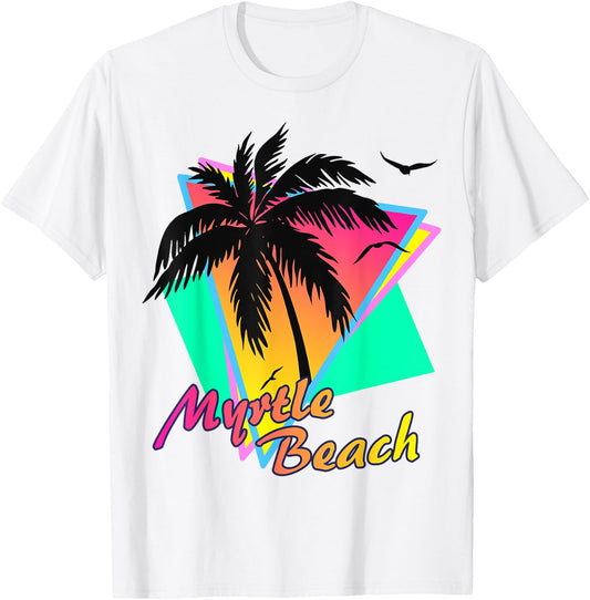 Myrtle Beach Tropical Summer Palm Tree Sunset T-Shirt - T-Shirt | White