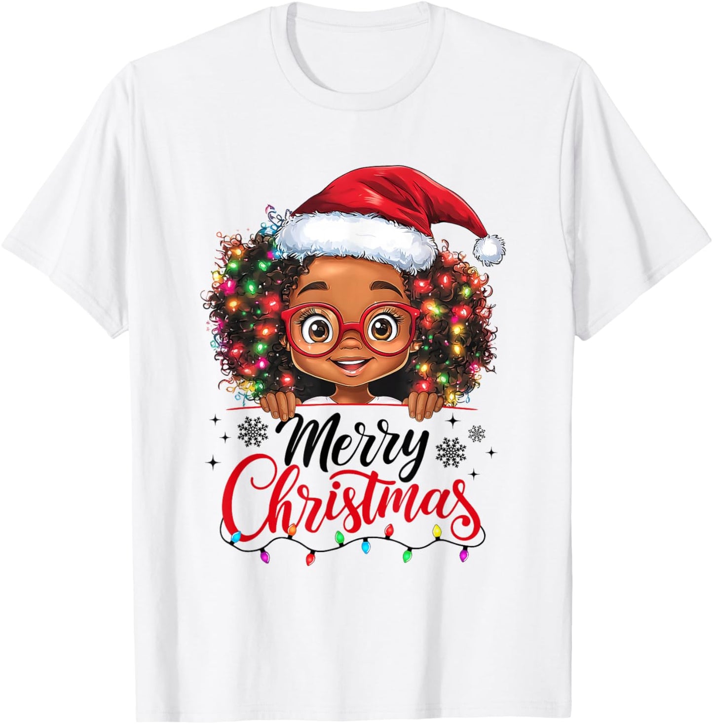 African American Merry Christmas African Black Afro Girls T-Shirt - T-Shirt | White